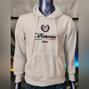 Venezia Italia Embroidered Hoodie Men’s M White Fleece Pullover CHiP
